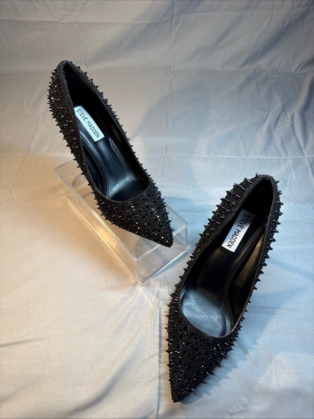 Steve Madden Black Studded Pointed Pumps with Spike Embellishments